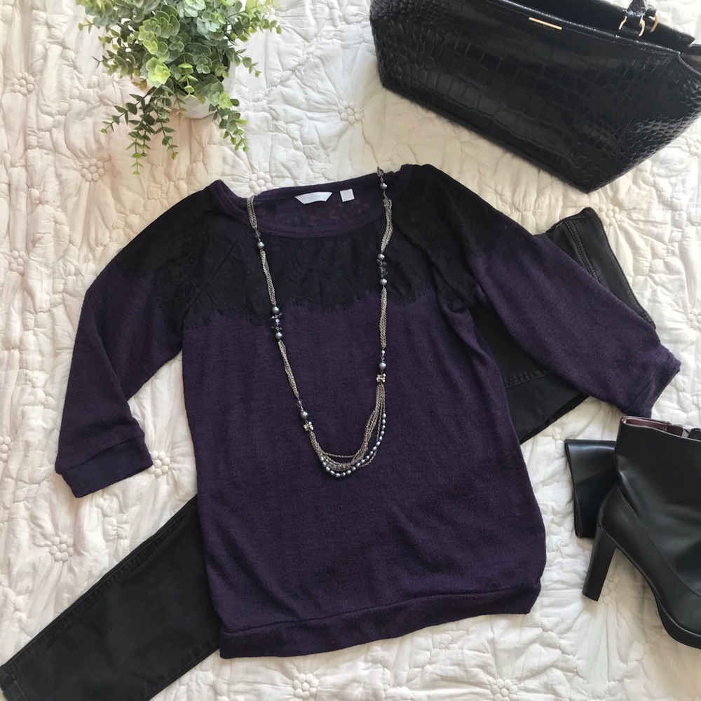 NY & Co. Pretty Purple Top with Black Lace